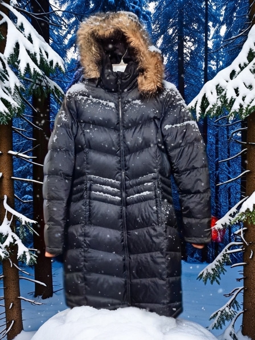 Columbia Omni Heat Black Long Puffer Coat with Faux Fur Hood Women's Small